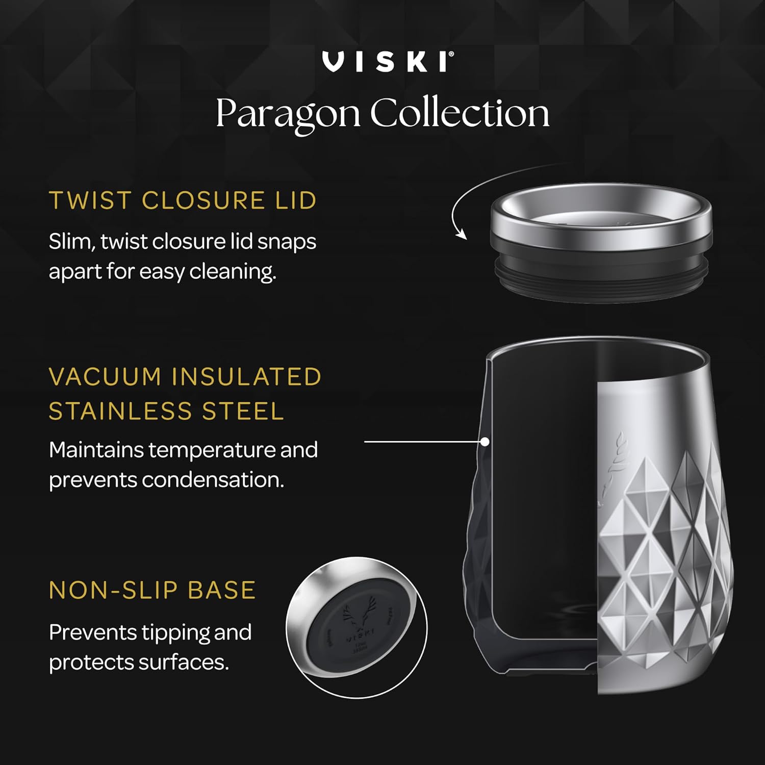 Viski Paragon Stainless Steel Wine Tumbler Cup with Lid, Insulated Wine Glass with Ceramic Coating for Pinot Noir, Chardonnay, Rosé, Wedding Gifts, Outdoor Party, 12 oz, Set of 1, Vintage Rose - Image 3