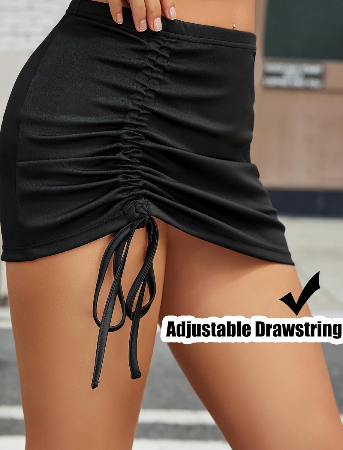Avidlove Mini Skirts for Women Bodycon Casual Mini Skirts Adjust Drawstring Sexy Ruched Short Skirt Micro Club Skirt - Image 2