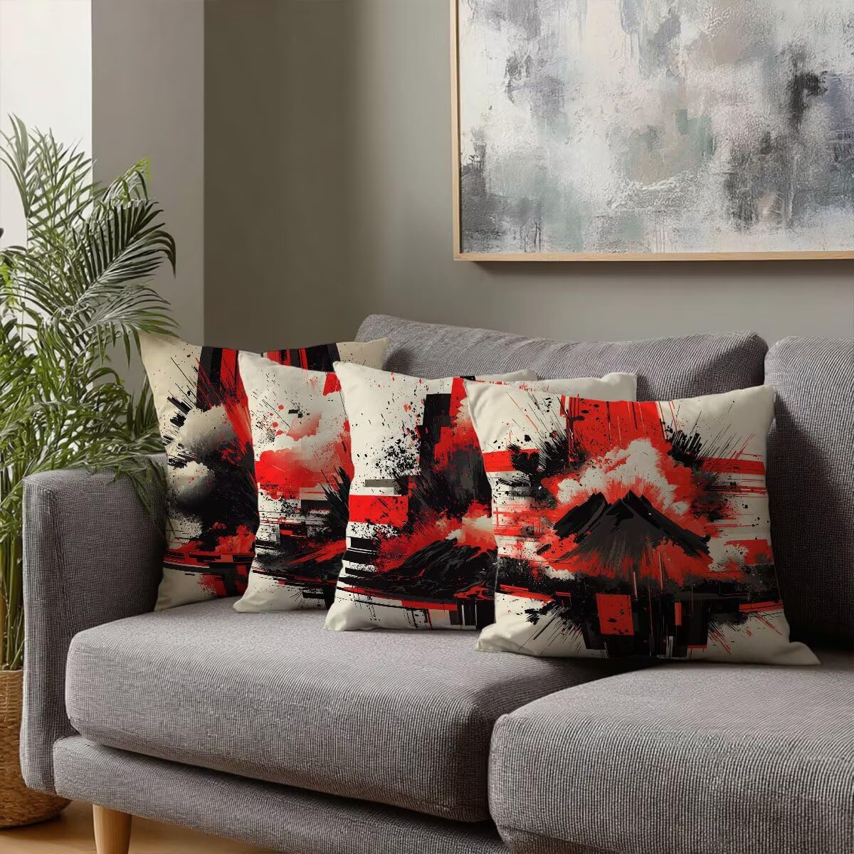 Federe Cuscini Divano 55x55 cm, Beige Cuscini per Divano, Velluto Federe Cuscino Letto Impermeabili Set da 4, Copricuscini Astratto Motivo con Cerniera Invisibile Design per Sofá, Regalo Donna G-97