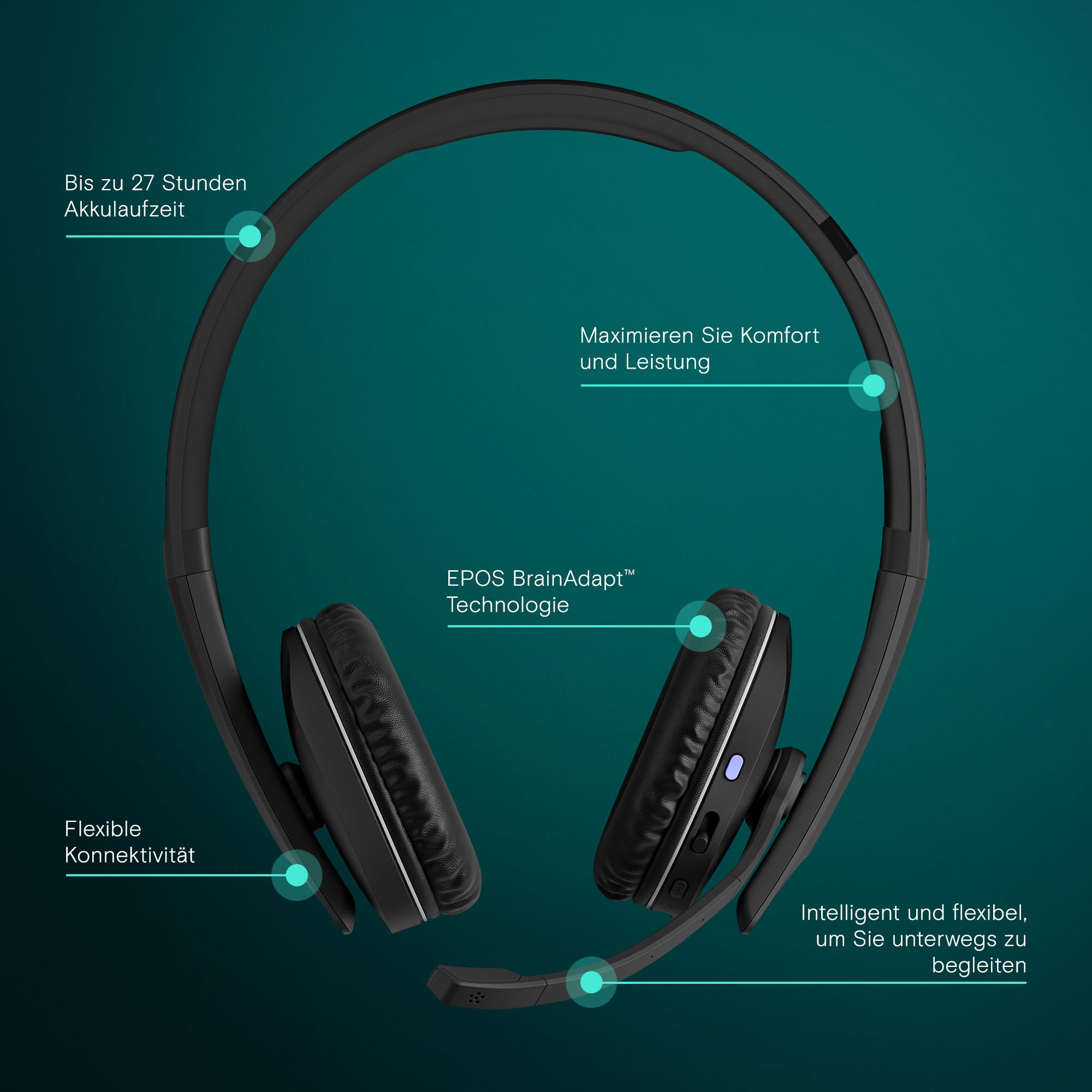 EPOS C20 Serie Wireless Headset: Multi-Geräte-Konnektivität, Bis zu 27h Akkulaufzeit, Microsoft Teams und Zoom Zertifiziert, Elegantes Design, On-Ear Komfort, Perfekt für Arbeit und Studium