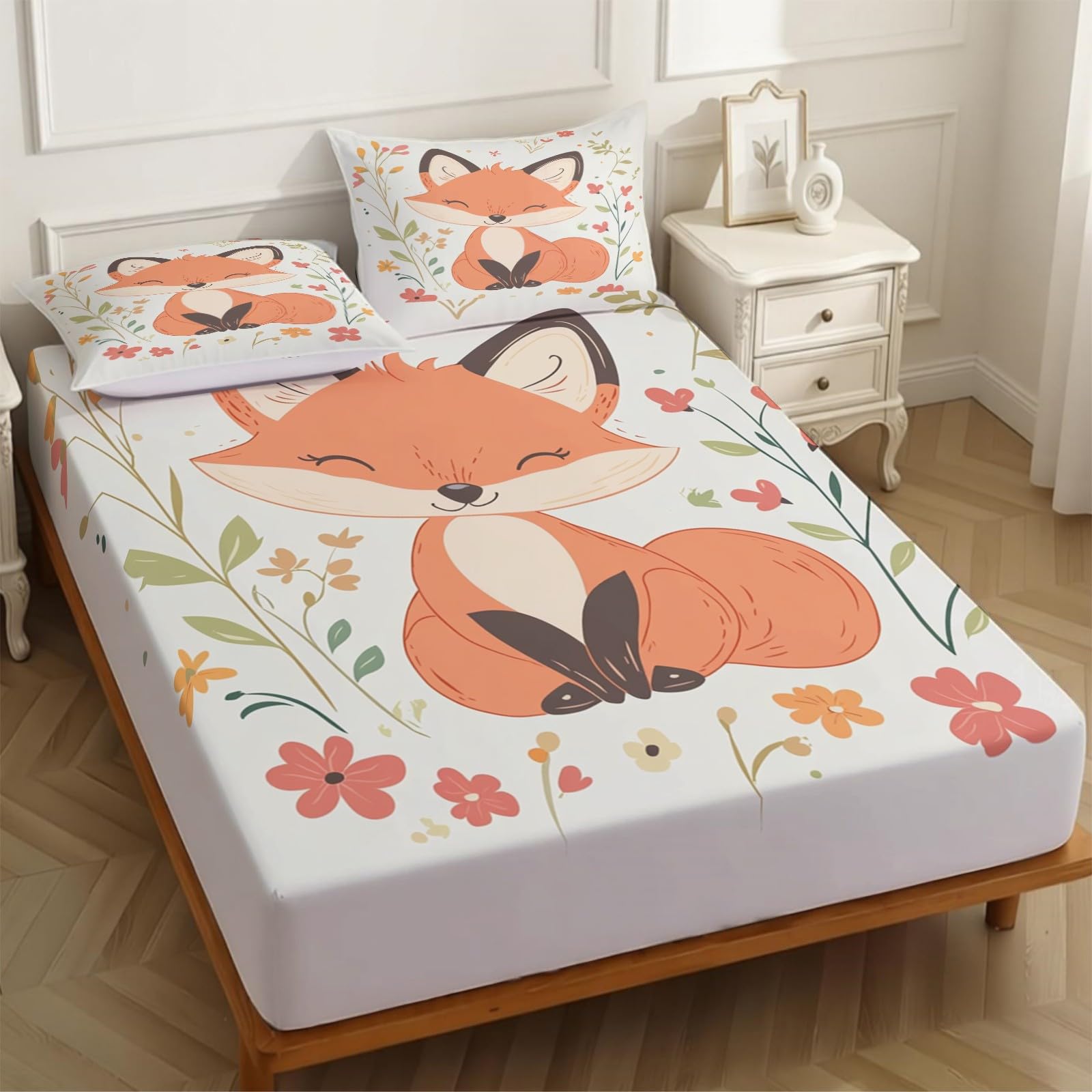 Lenzuolo con Angoli 180 x 200 cm Microfibra Fiori di volpe Lenzuolo Sotto Elasticizzato Profondo 25 cm Gruppo astratto per Singolo e Matrimoniale