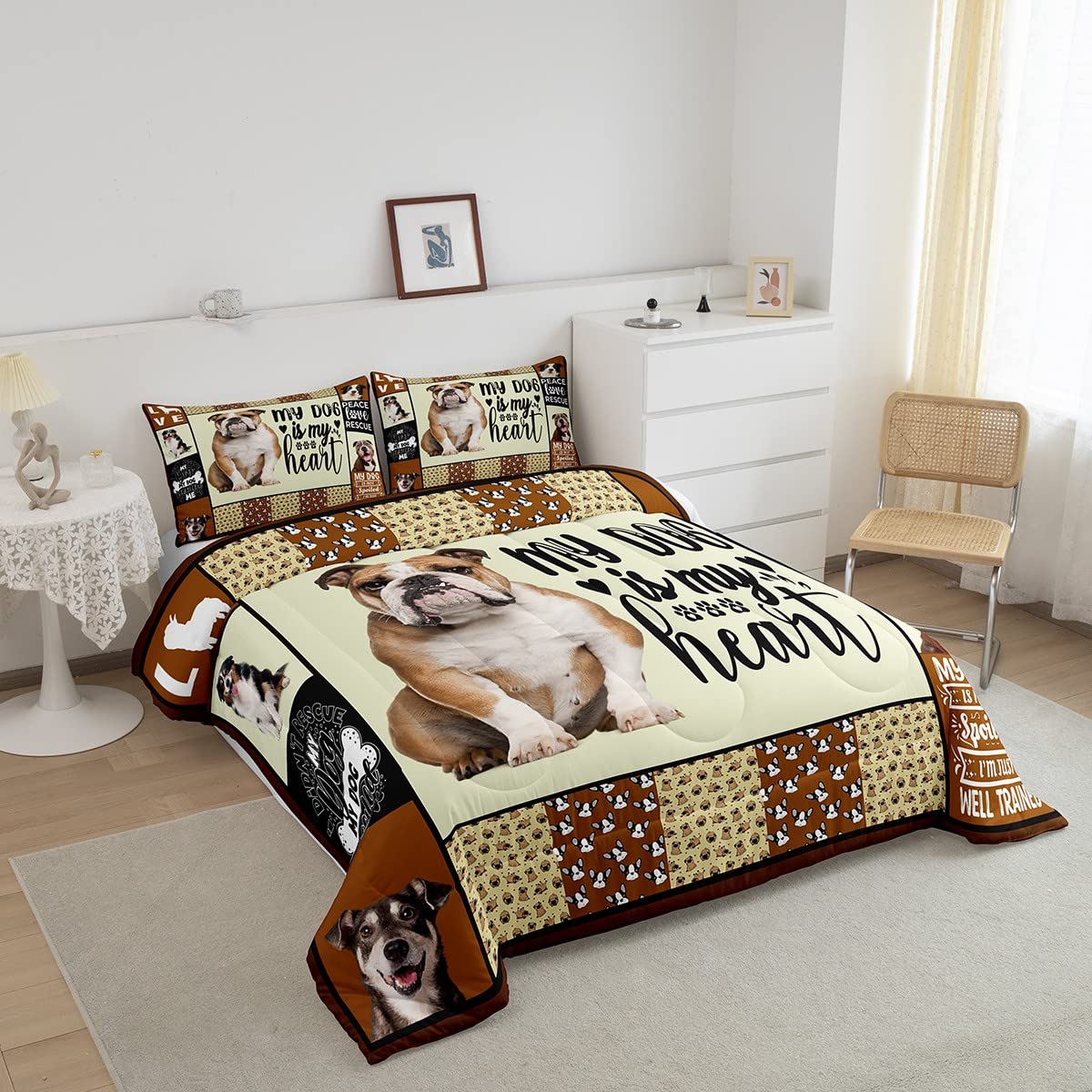 Set di biancheria da letto per bambini con bulldog carino per bambini kawaii cani piumino piumone/trapunta per amanti del cane griglia per tutte le stagioni trapunta king