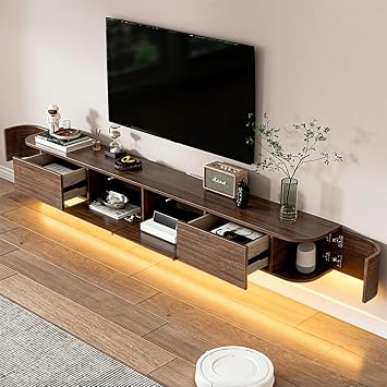 Floating TV Stand Large Floating TV Shelves Wall Mounted Multi Storage Compartment TV Media Console Floating TV Cabinet Large Storage TV Bench Under TV Brown B+LED, 240 * 20 * 30CM