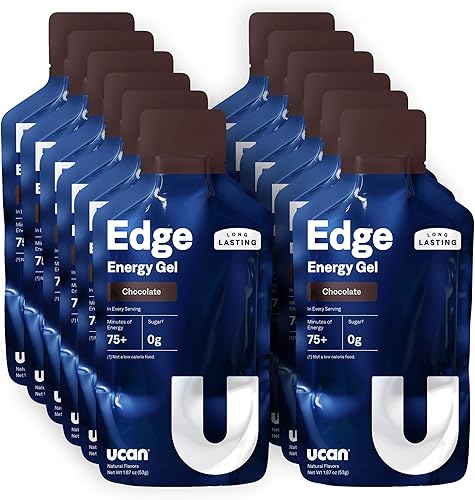 UCAN Edge Energy Gel Shots, Chocolate (12, 2 Ounce Packets) for Running, Training, Workouts, Fitness, Cycling, Crossfit | Sugar-Free, Vegan, & Keto