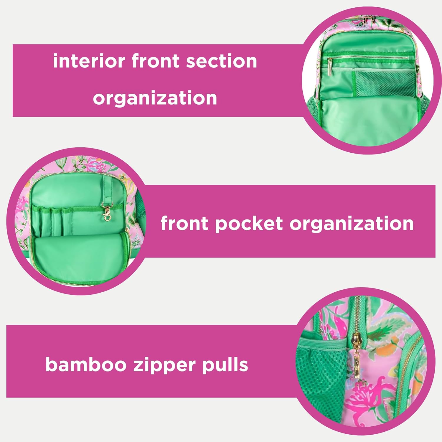 Lilly Pulitzer Large Backpack with Pockets, Adjustable Strap, and Handle, Large Bookbag for Work and Travel, Via Amore Spritzer