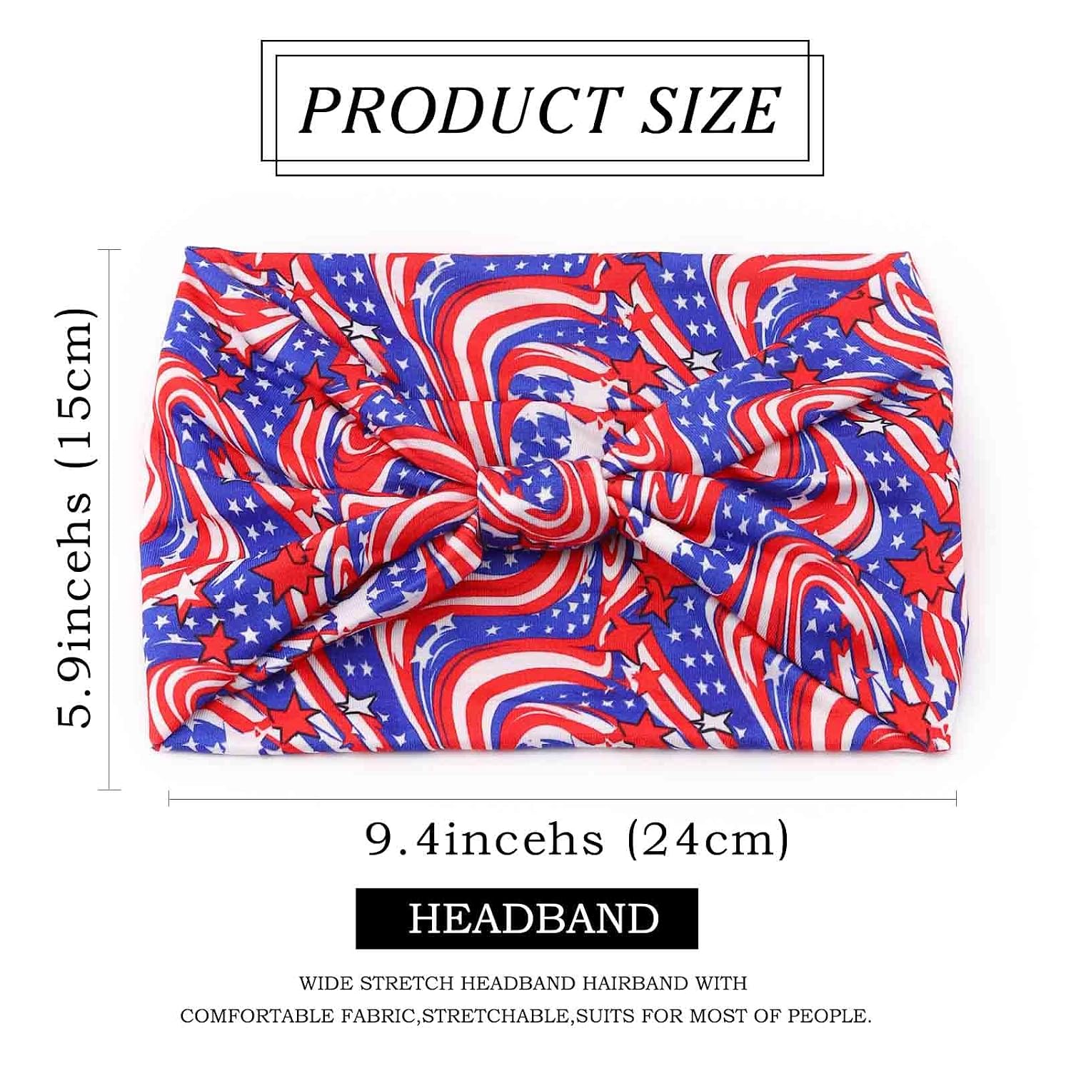 Olbye 4th of July Patriotic Headbands American Flag Hairband Red White Blue USA Headband Wide Turban Knotted Head Band Stars Bandana Independence Day Hair Accessories for Women 4Pcs (USA C) image 5