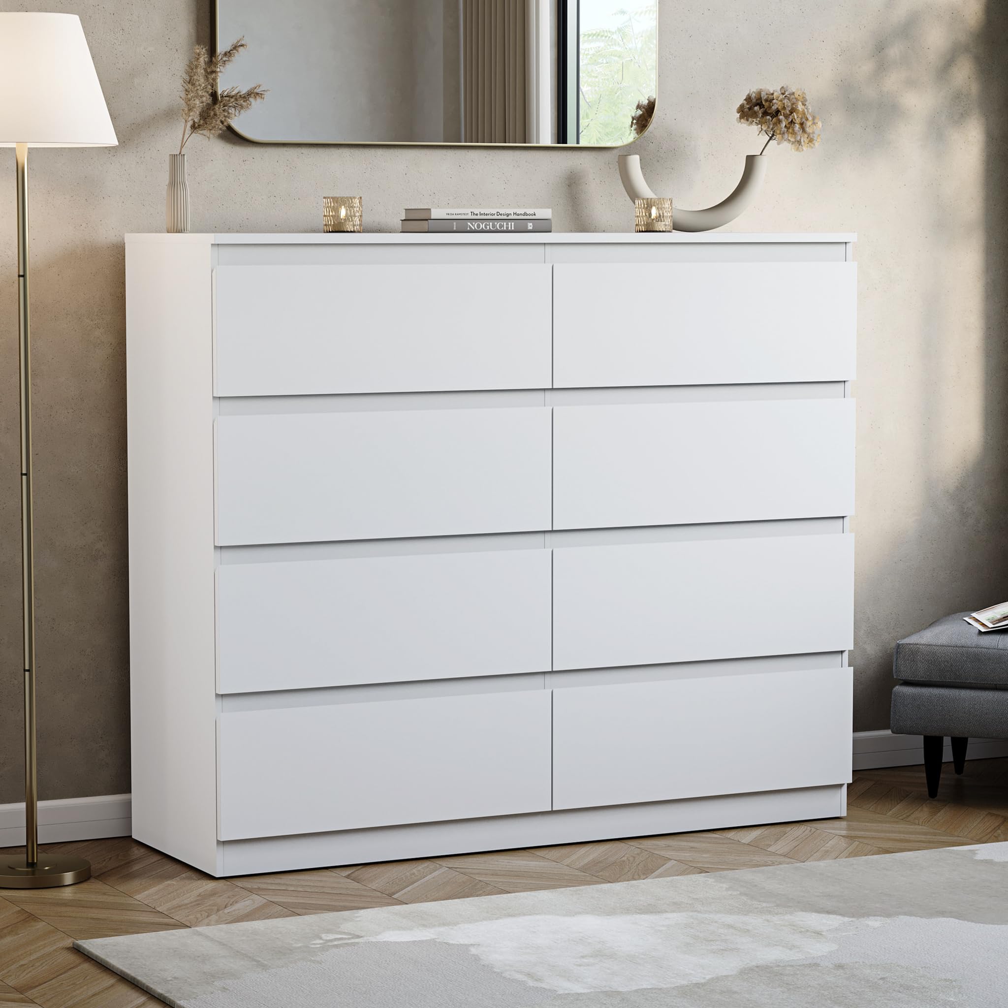 Vida Designs 8 Drawer Chest of Drawers | White | Space-Saving Storage | 95.5H x 120W x 40D cm | Smooth Metal Runner | Engineered Wood | Modern Bedroom Chest of Drawers Unit