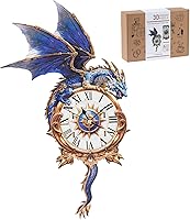 Vista 1 de 3D Wooden Puzzles for Adults, Blue Dragon Clock with Pendulum Model Kit, 3D Puzzles for Adults Room Home Decor DIY Wall Clock Kit, Holiday Birthday