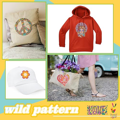 Miniatura 6 de Containlol 12 hojas de parches hippie para planchar, calcomanías de transferencia de calor para ropa, primavera, paz, amor, corazón, flor, apliques