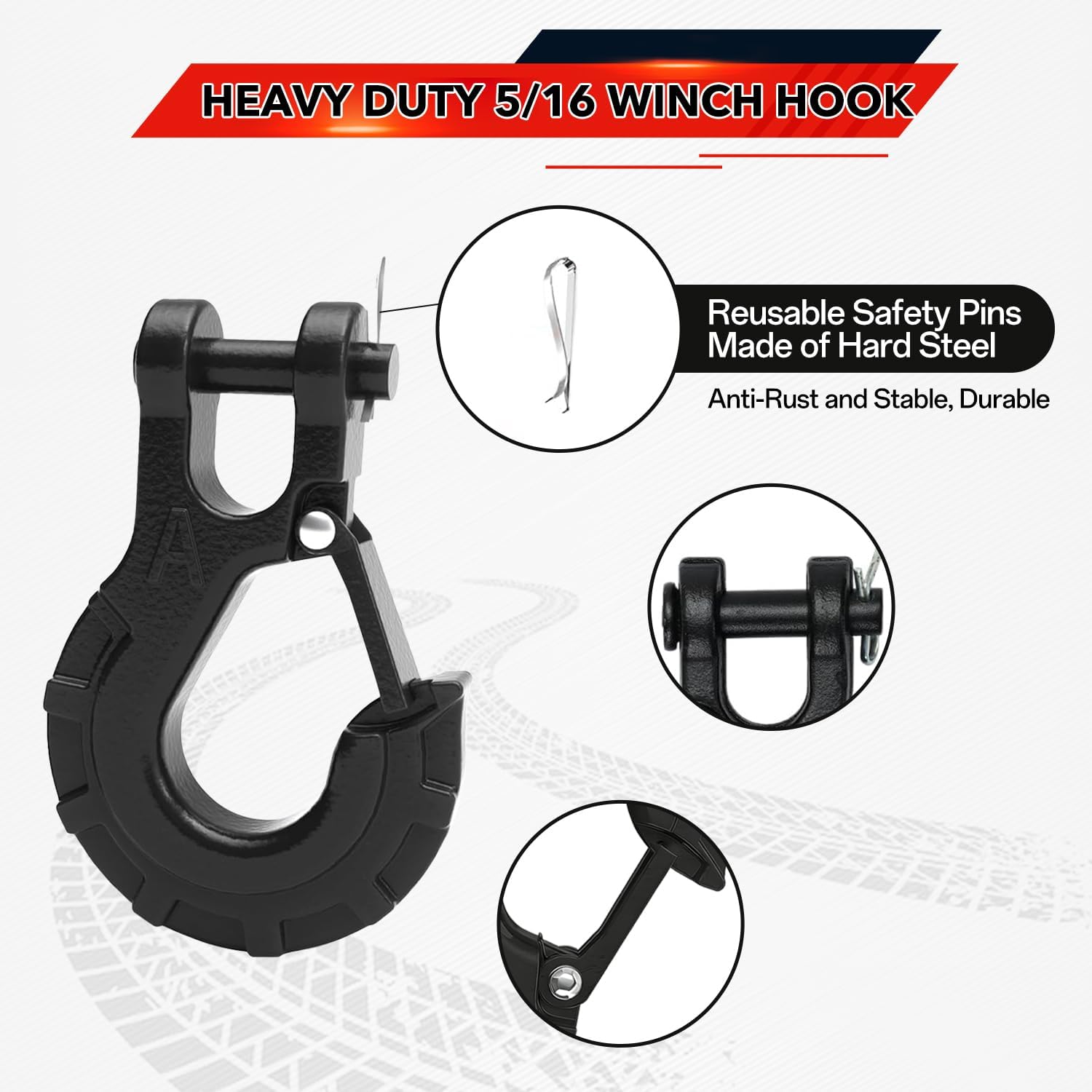 5/16" Winch Hook, Heavy Duty Clevis Slip Hook with E-Coated, Max 24,251 lbs, Forged Steel Winch Hook for Trailer, Transport, Lift & Pull, Black