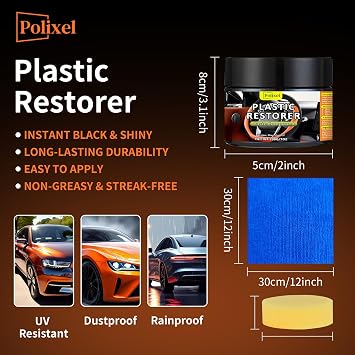 Plastic Restorer for Cars - Renews Faded Bumpers, Trim, and Interior Dash Long Lasting Dressing Coating Instant Restore Faded Plastic, Vinyl & Rubber Trim Back to Black Shine - 7oz/200g