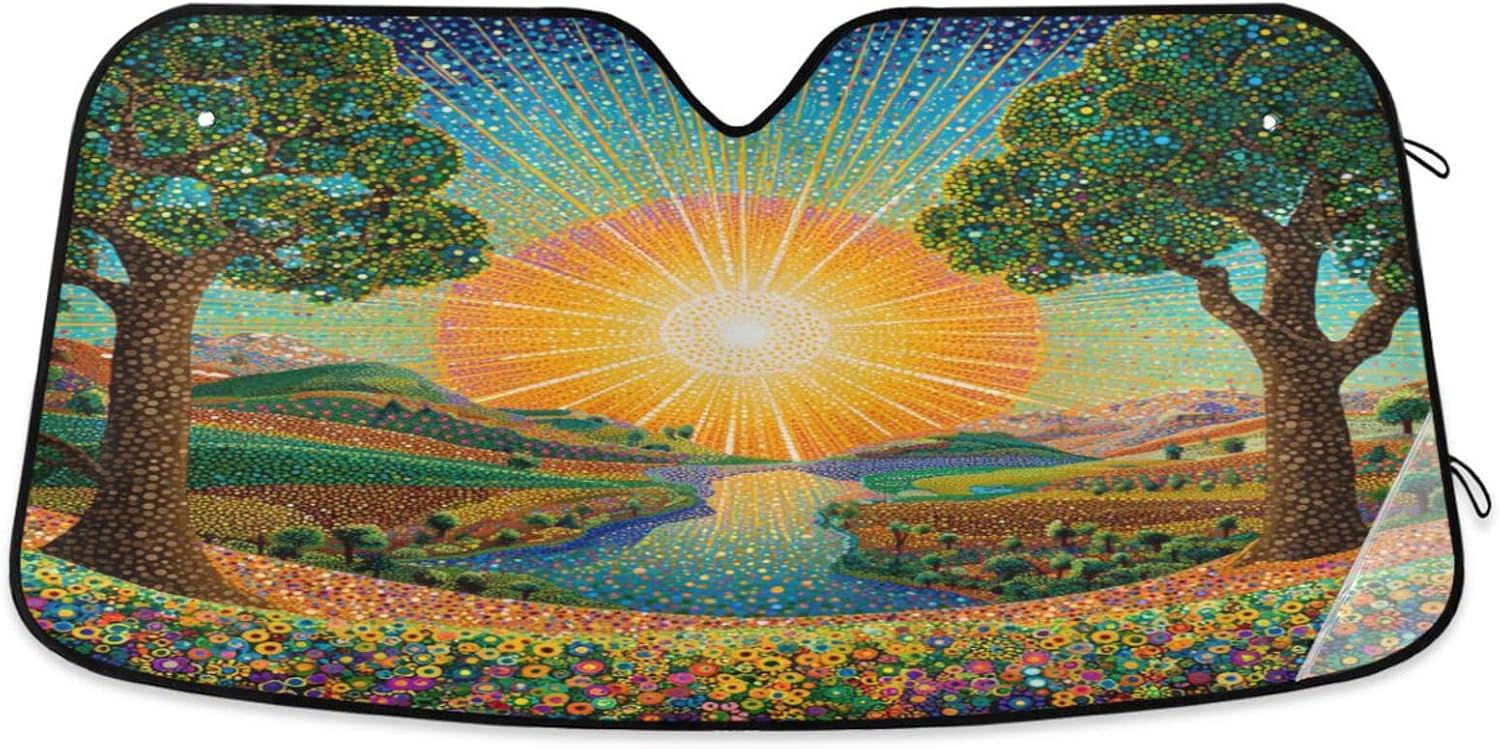 Vibrant Nature Scene Car Windshield Sun Shade Reflective Sunshade for Ultimate Protection Fits Small Sedans, Mini SUVs, Hatchbacks