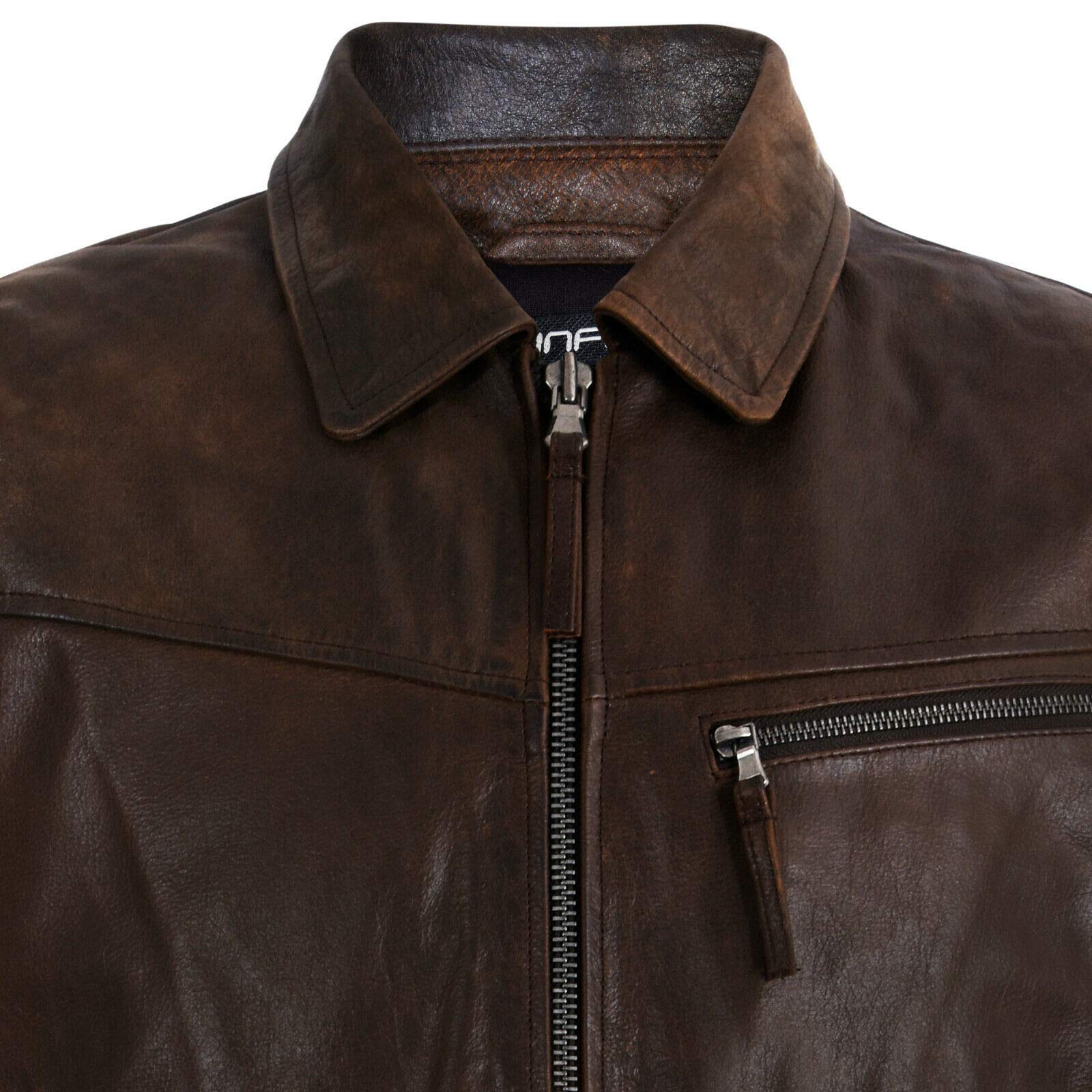 Infinity Leather Giacca Marrone Harrington da Uomo con Colletto Classico in Vera Pelle di Mucca Morbida