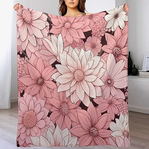 Miniatura 8 de Manta moderna de color rosa pastel y flores, manta retro de flores para cama, manta de 60 x 80 pulgadas, súper suave y acogedora para sofá,