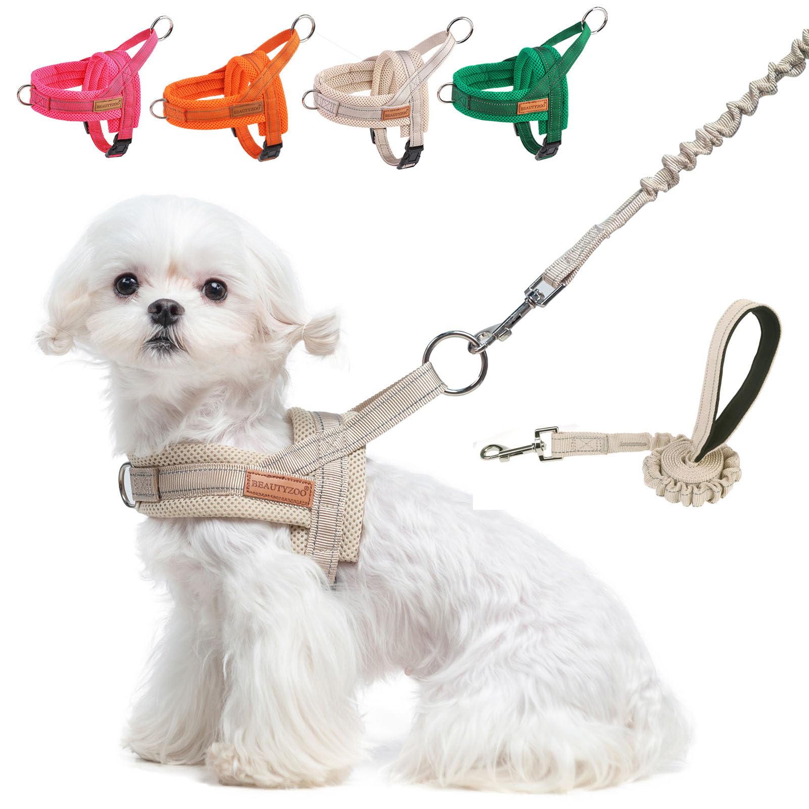 BEAUTYZOO Dog Harness for Small Dogs, No Pull Dog Harness and Leash Set, Soft Escape Proof Puppy Vest Harness with Handle, Reflective Lightweight Step in Harness for Girl Boy Dogs, Beige XS