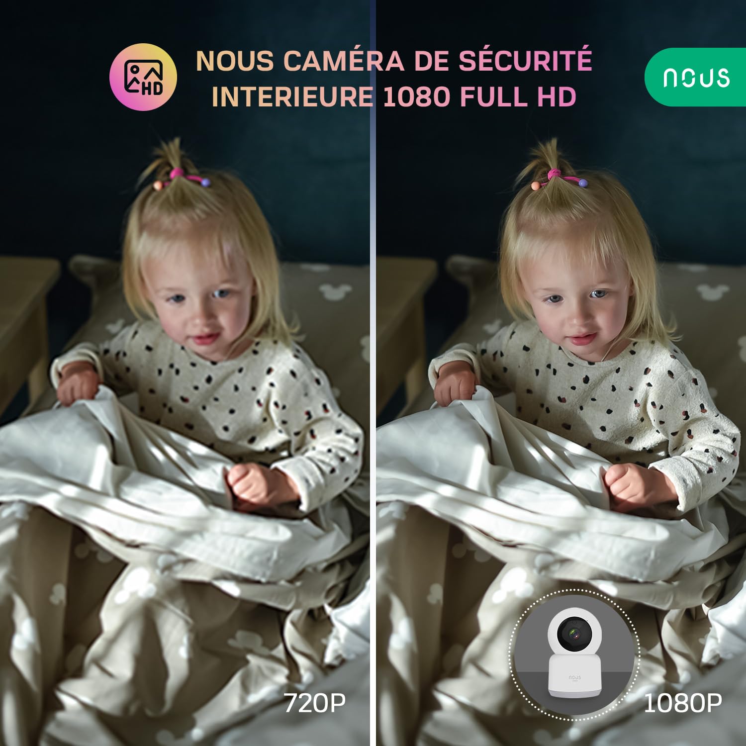 Caméra WiFi Nous W2, caméra de Surveillance intérieure Wi-FI, caméra pour Chien, caméra pour bébé, caméra de sécurité intérieure pour Animaux, Tuya Smart Life, Seulement 2,4 GHz