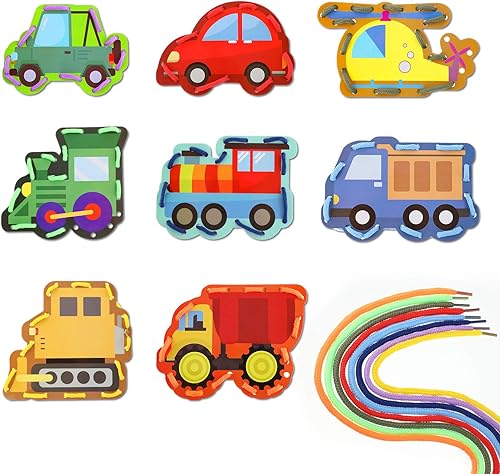 Zonon 8 tarjetas de cordones para niños, tarjetas de costura en 8 patrones, juegos de cordones para desarrollar imaginación, suministros educativos