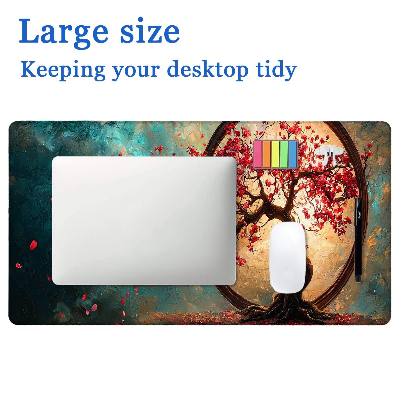 Alfombrilla Ratón XXL 1200x600 mm, Alfombrilla Escritorio Japón, Mouse Pad Floral Antideslizante e Impermeable para Protector Escritorio, Mouse Pad XXL con Bordes Cosidos para Jugadores, Oficina, A-00