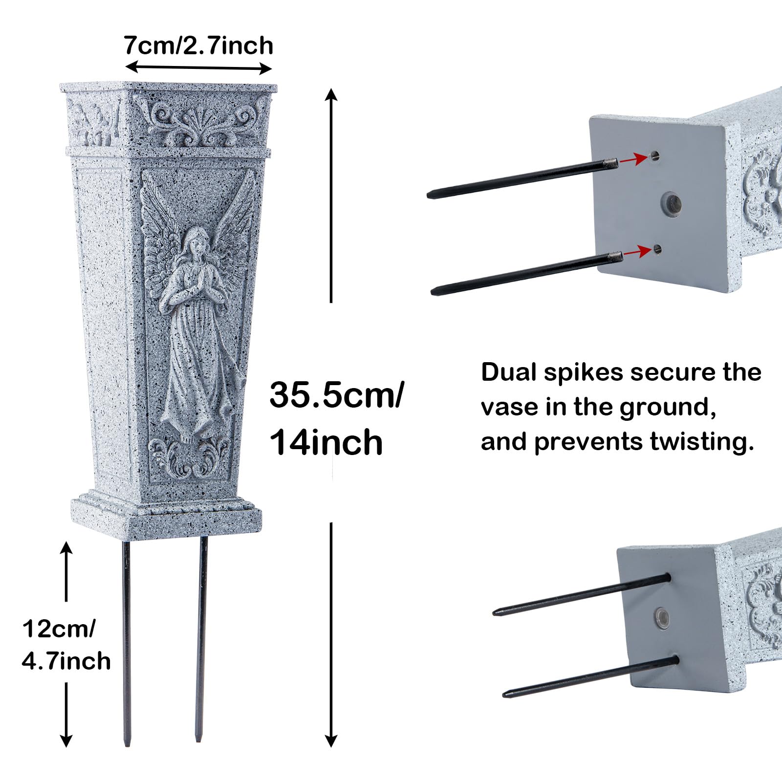 Grave Vase with Spike, Resin Memorial Vase Cemetery Flowers Holder for Headstone Grave, Cemetery, Garden, Lawn - Image 3