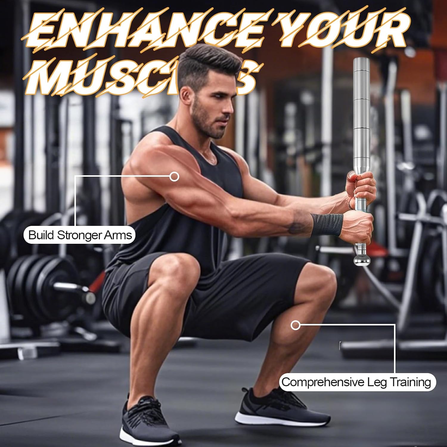 Adjustable Macebell for Strength Training, 6 in 1 Indian Club Weighted Clubbell(6.5/9/11/13/15/17.5LBs)