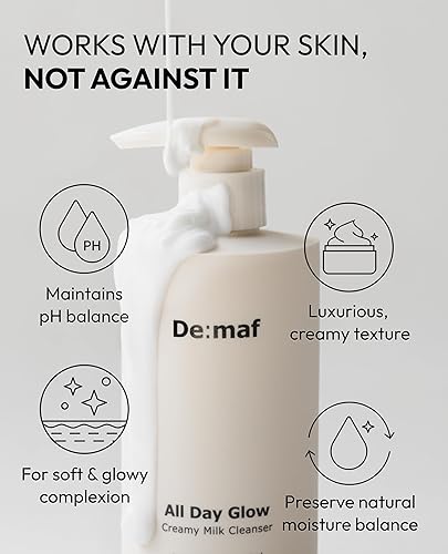 Miniatura 5 de De:maf All Day Glow - Limpiador de leche cremosa | Lavado facial suave para pieles sensibles, lavado facial coreano y limpiador facial hidratante