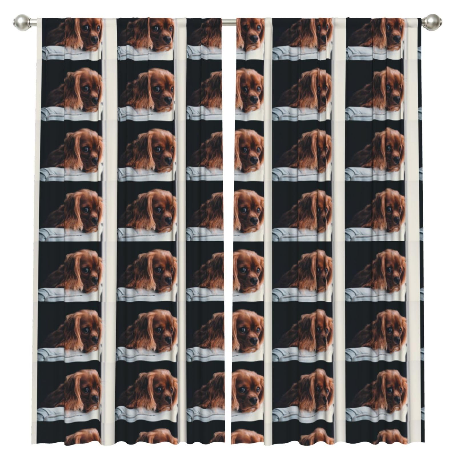 InOmak Ruby Cavalier King Charles Spaniel Puppy Dog, 2 Panels Window Curtains 52 x 84 Inch Blackout Curtains for Living Room Bedroom