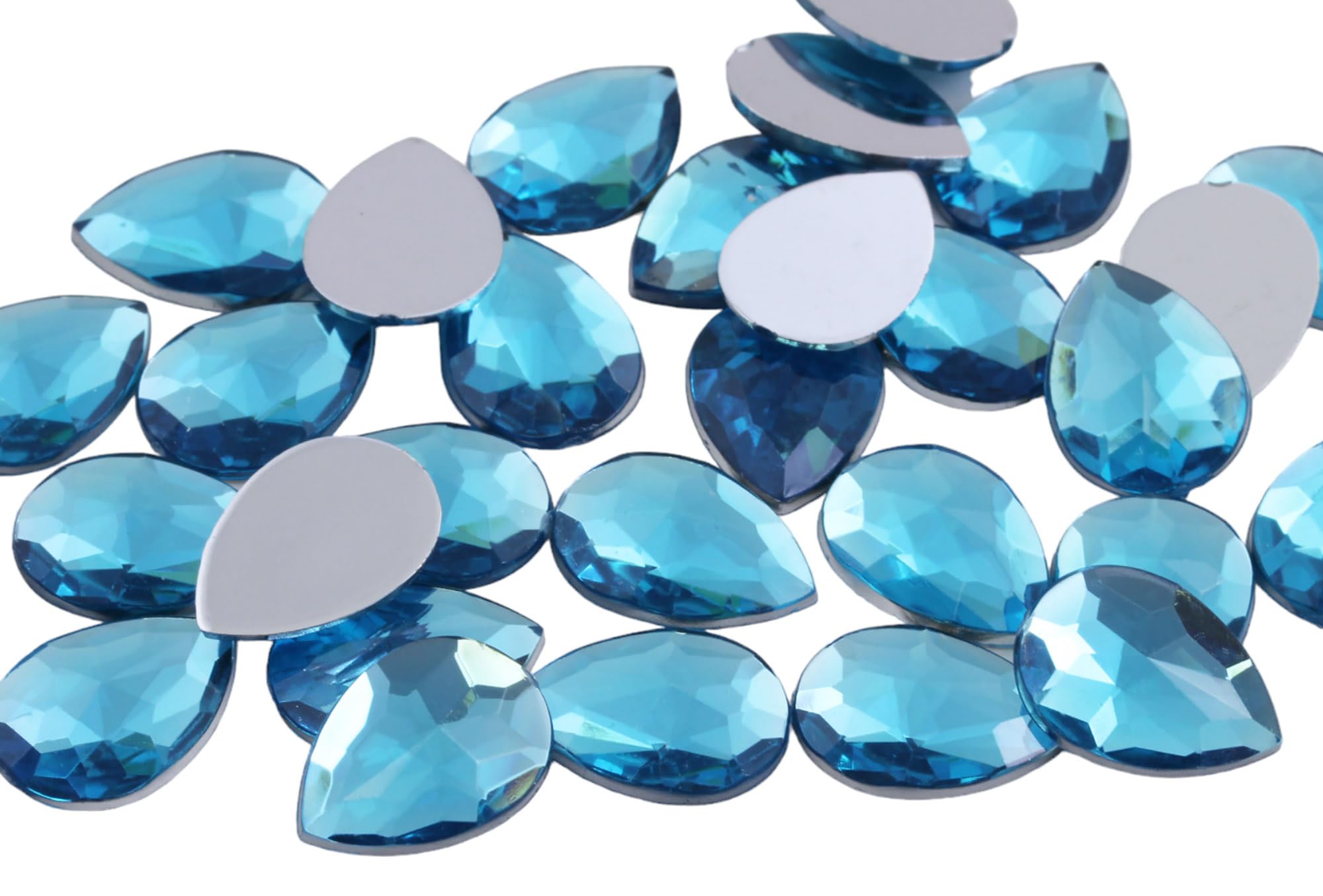 Allstarco 25x18mm Blue Aqua H109 Flat Back Teardrop Acrylic Rhinestones Plastic Gems for Jewelry Making Costume Jewels Cosplay Card Making Embelishments Decor Crafts 20 Pieces