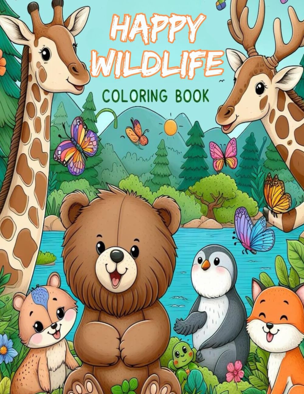 Happy Wildlife Coloring Book: Fun Facts and Simple Designs for Adults and Kids of Animals, Birds and Many More