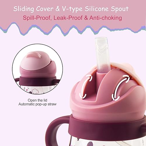 Miniatura 8 de Vaso para bebés de 6 meses en adelante, vaso con popote con peso antiderrames para niños pequeños, vaso de paja para bebé con asas, a prueba de