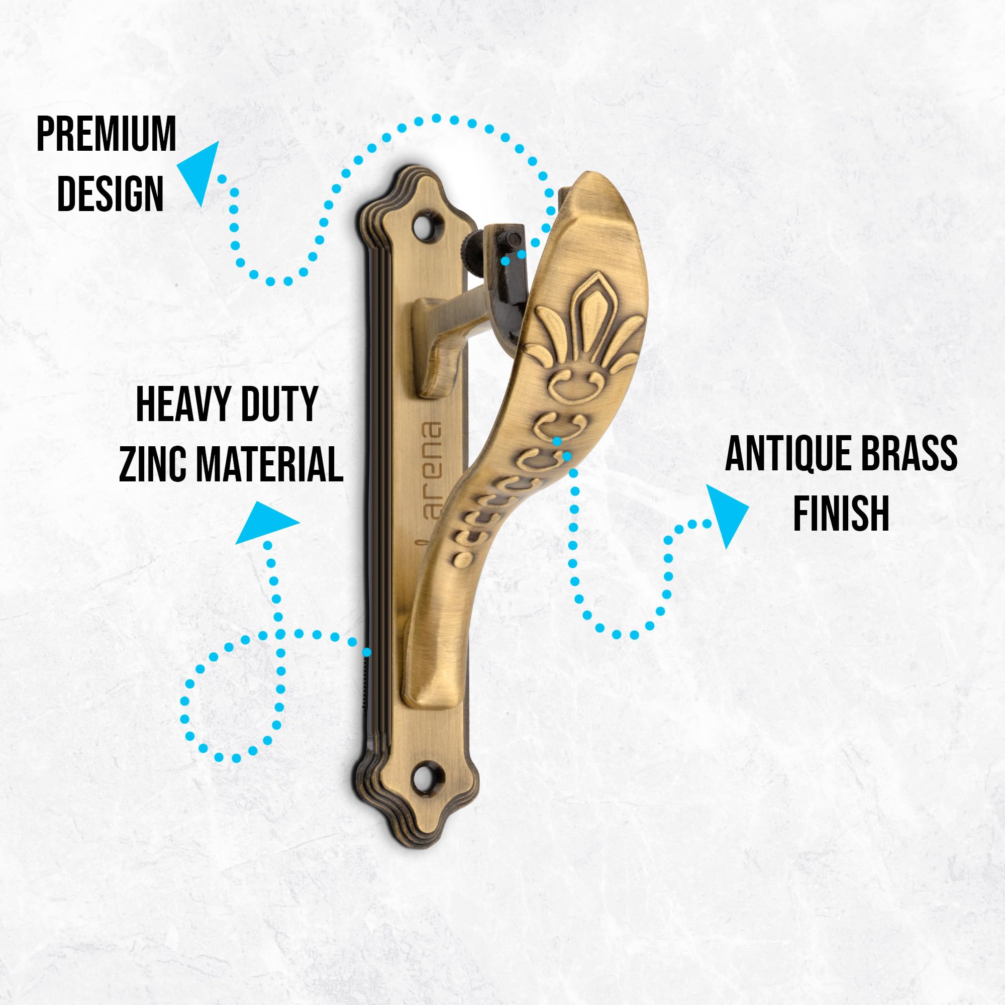 Arena Zinc Antique Brass Jaguar Designer Heavy Curtain Supports for Door and Window Curtain Brackets/Holder for 1 Inch Rod ( Pack of 4 Pcs).,Rod Pocket 4