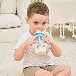 Oberni Baby Bottle 330ml, 11oz Weighted Straw Toddler Milk Feeding Bottle with Size “+” Variable Flow Teat for 12m+, Pink/ 2 Pack