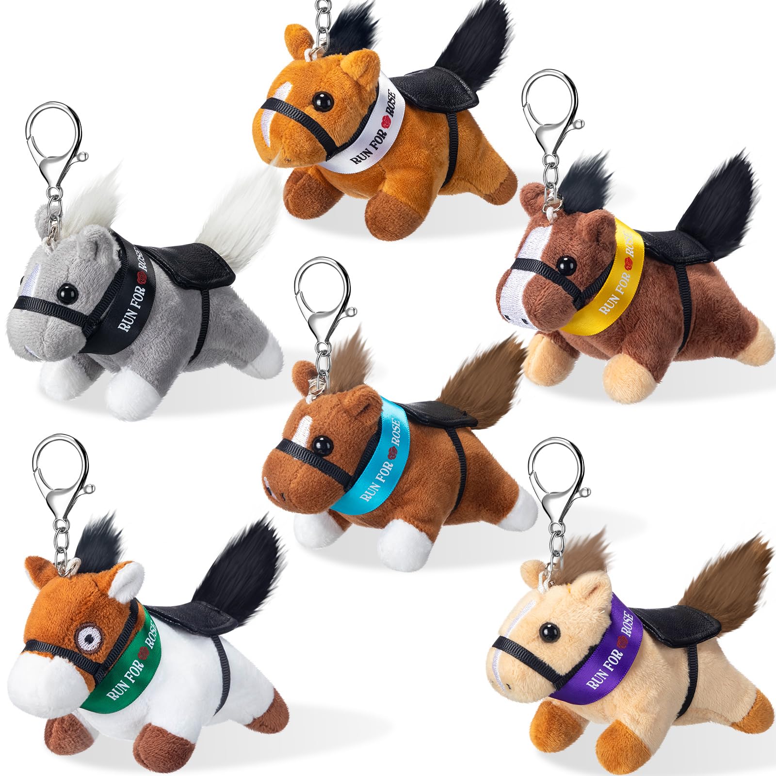 Wiwiqing 6 Piece Horse Stuffed Keychain Derby Party Souvenir Run for the Roses Plush Gifts Derby Plush Toy Women Men Party Supplies Horse Lovers