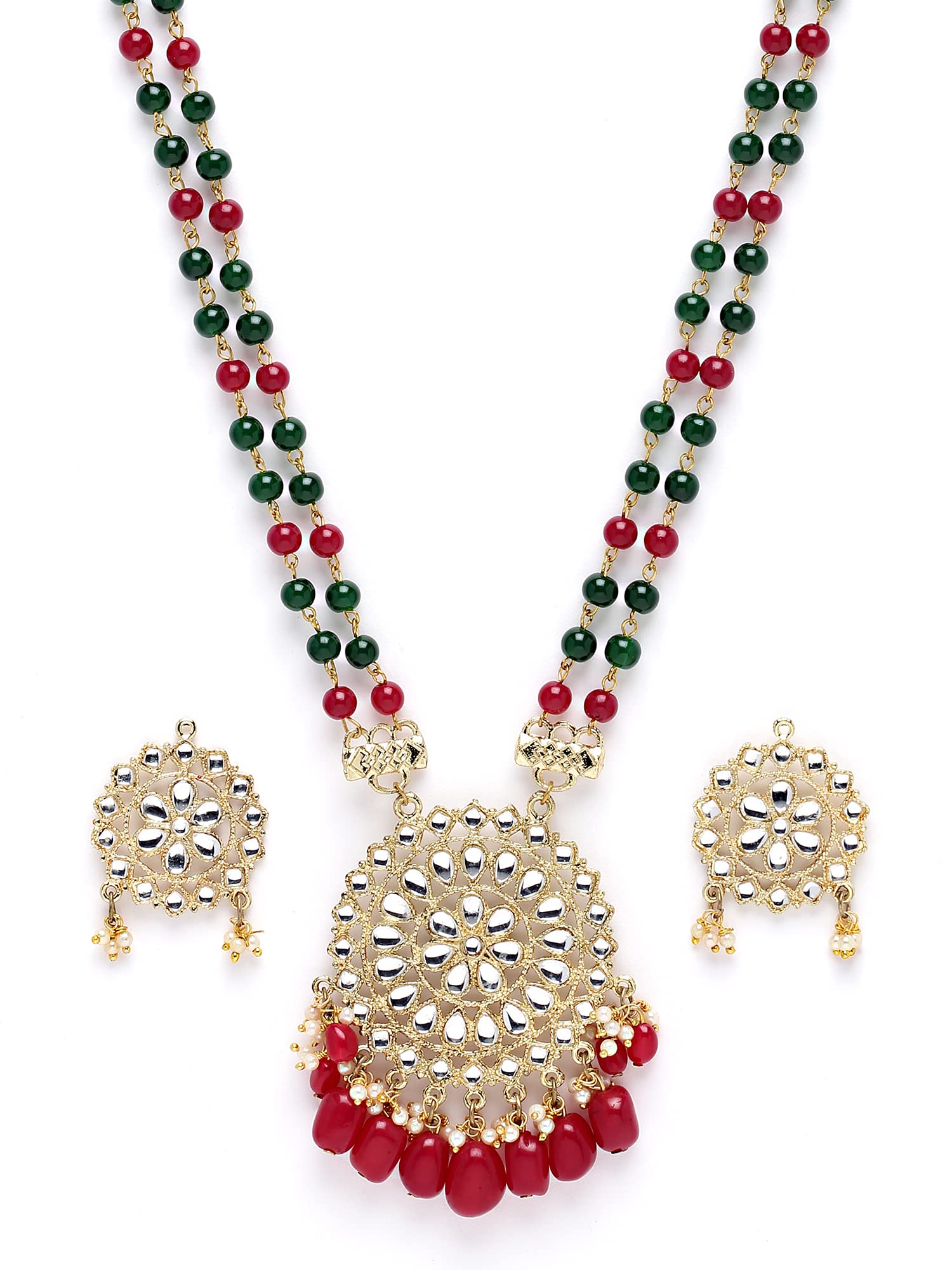 Karatcart Gold Plated Red and Green Beads Kundan Rani Haar Necklace Set for Women (B0BDDSGMNQ) Amazon Price History, Amazon Price Tracker