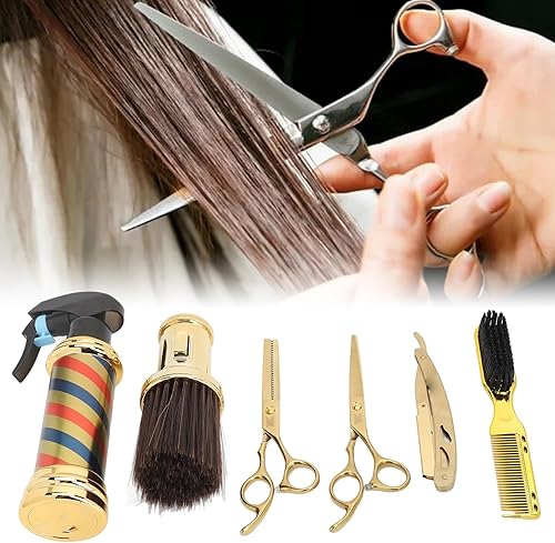 Miniatura 4 de Juego de tijeras de peluquería, tijeras de adelgazamiento, cepillo plumero, kit de tijeras de corte de pelo, 6 piezas, soporte profesional para
