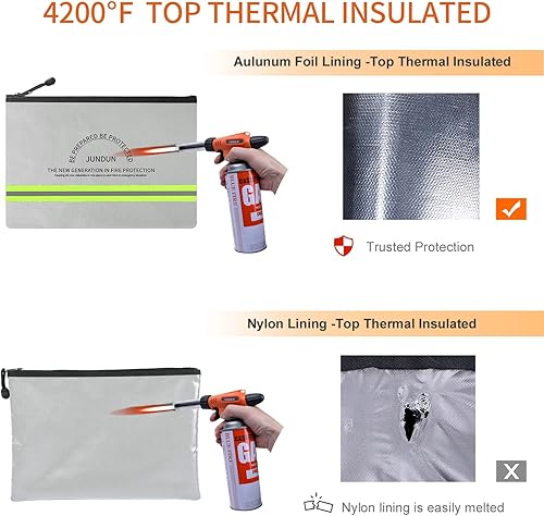 Miniatura 3 de JUNDUN Bolsa de dinero ignífuga, 10.6 x 6.7 pulgadas, impermeable e ignífuga con cierre de cremallera, bolsa de almacenamiento segura ignífuga para