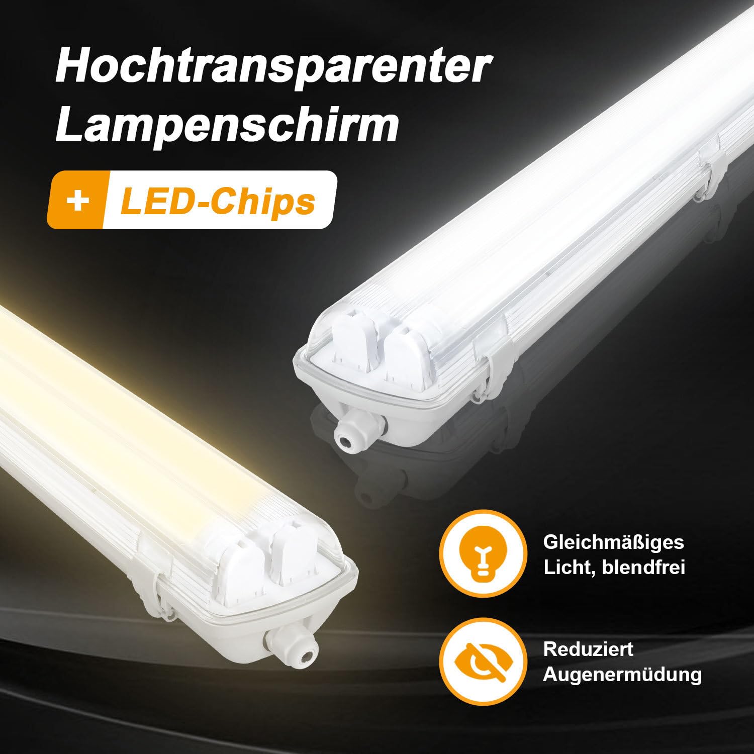 4er Set 120cm LED Feuchtraumleuchte 2-flammig, IP65 Wannenleuchte inkl. 2x18W T8 Röhren (3600lm), 4000K NW, Industrieleuchte für Garage & Werkstatt