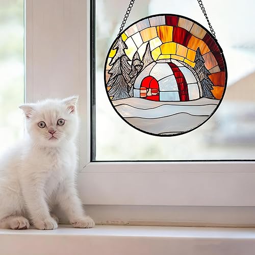 Miniatura 7 de Stained Glass Window Hanging White Tree Snowy Scenery Large 15" - Suncatcher Door Garden Home Decor and Christmas Mother's Day Birthday Gift for