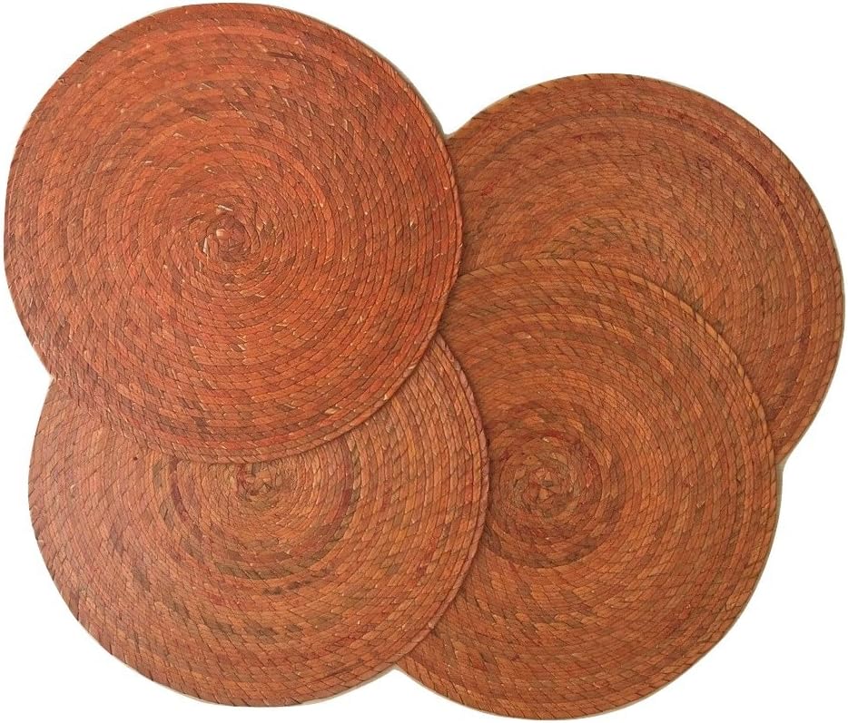 Casa Fiesta Designs Orange Round Placemats Set of 4 - Mexican Style - Easy to Clean, for Dining Table/Kitchen. Indoor Or Outdoor -Mantel Redondo Naranja