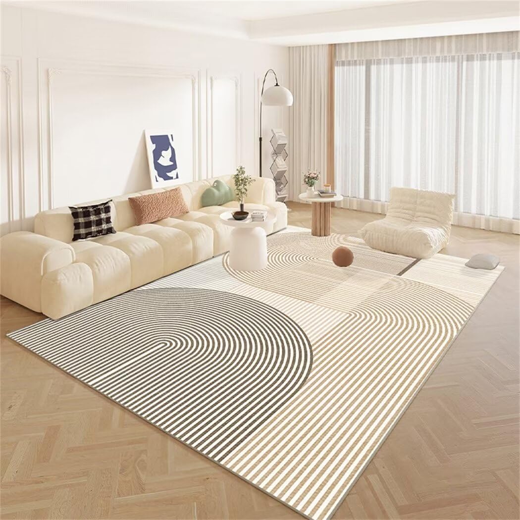 Moquette couloir grise haut de gamme et grand tapis géométrique de salon chic