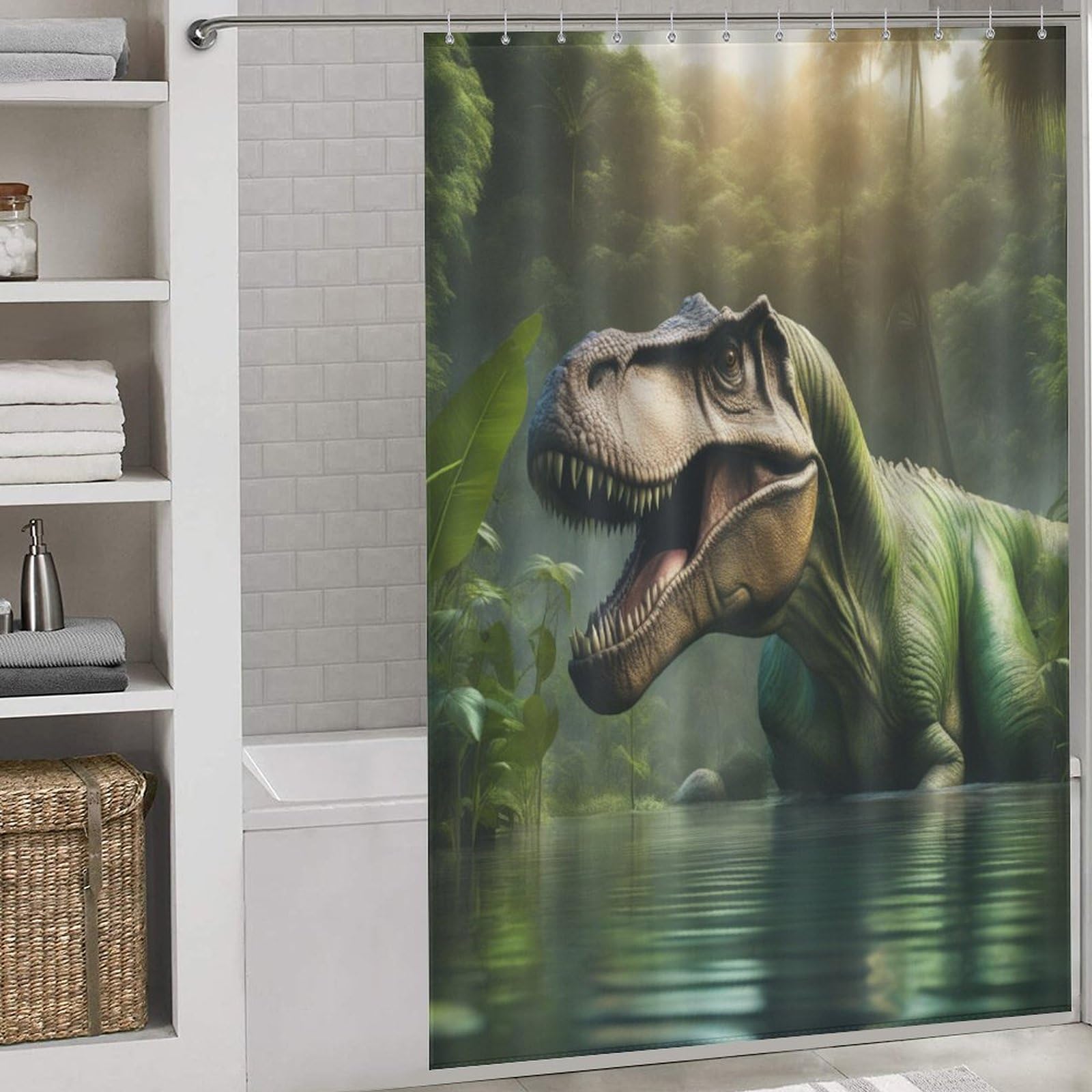 Rideau de douche dinosaure imperméable pour éviter les éclaboussures au sol