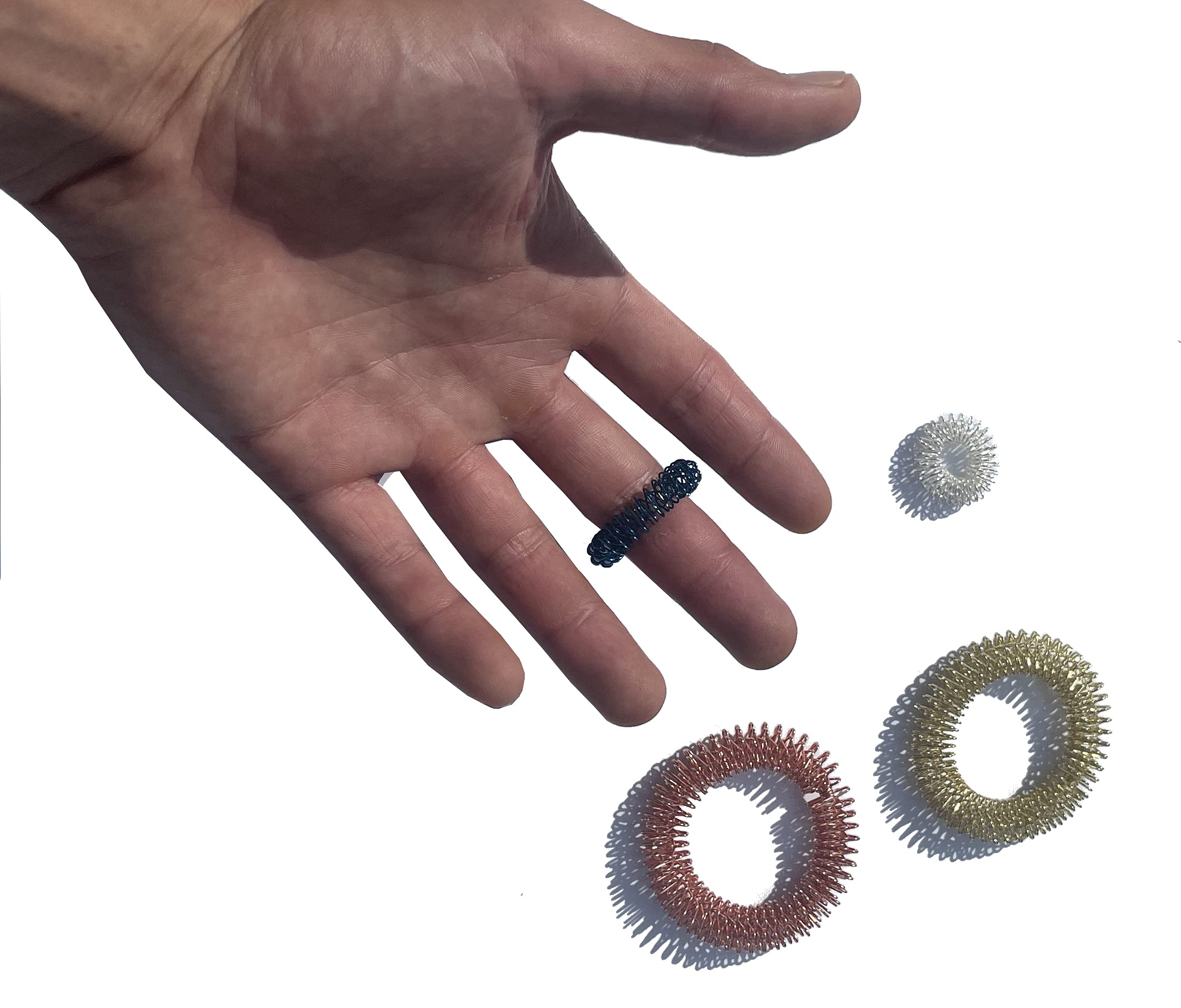 Finger Acupressure Massage Ring Wrist Acupuncture Bracelet Set Finger Ligament and Wrist Tendon Rehabilitation Tools - Two Wrist Rings - Two Finger Rings.