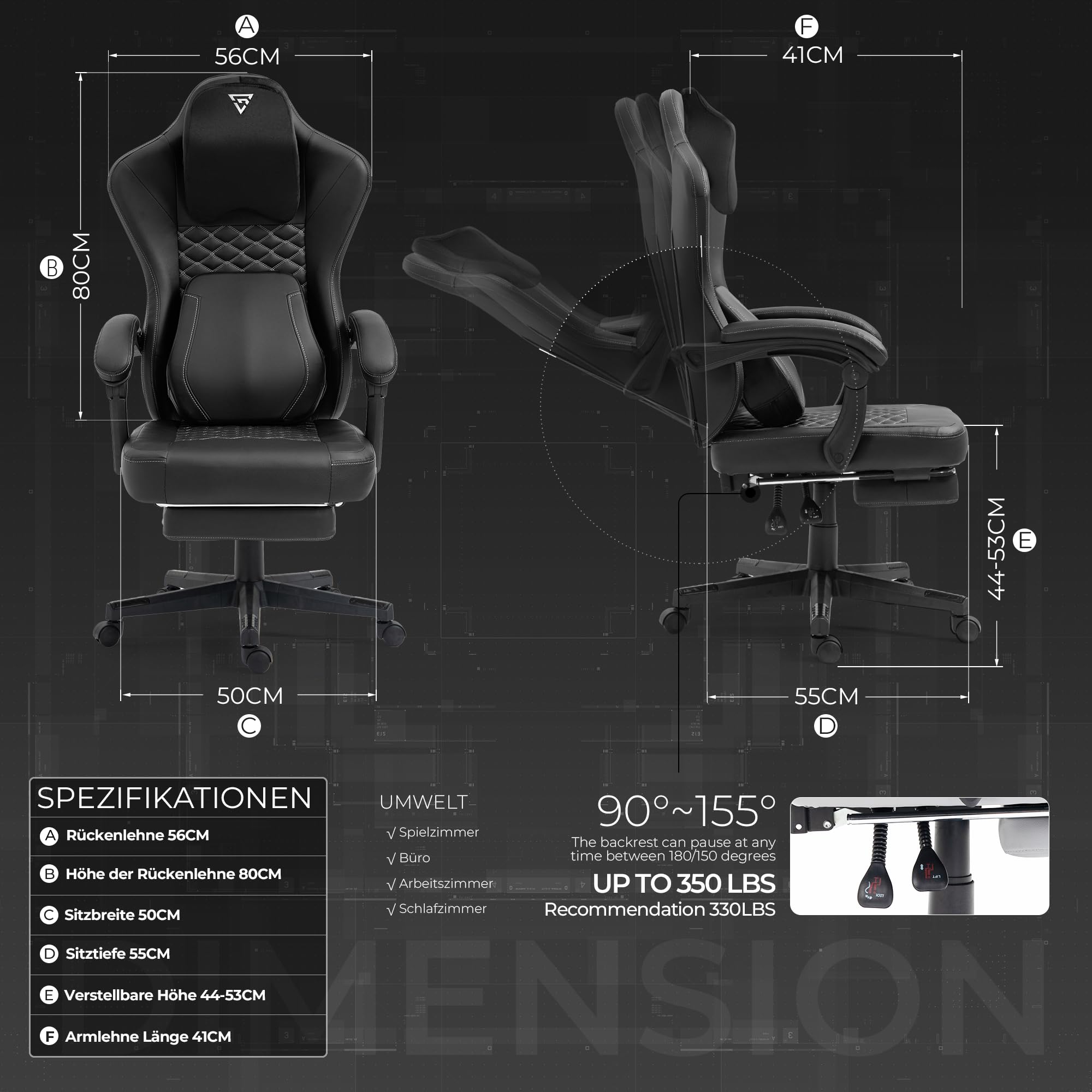 Vigosit Chaise de Gaming Ergonomique avec Soutien Lombaire Chauffant, Coussin à Ressorts ensachés et Repose-Pieds - Noir