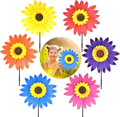 Miniatura 2 de B bangcool Molinillos de viento de girasol para jardín, fiesta, molinete de viento para patio, césped y jardín (6 unidades)