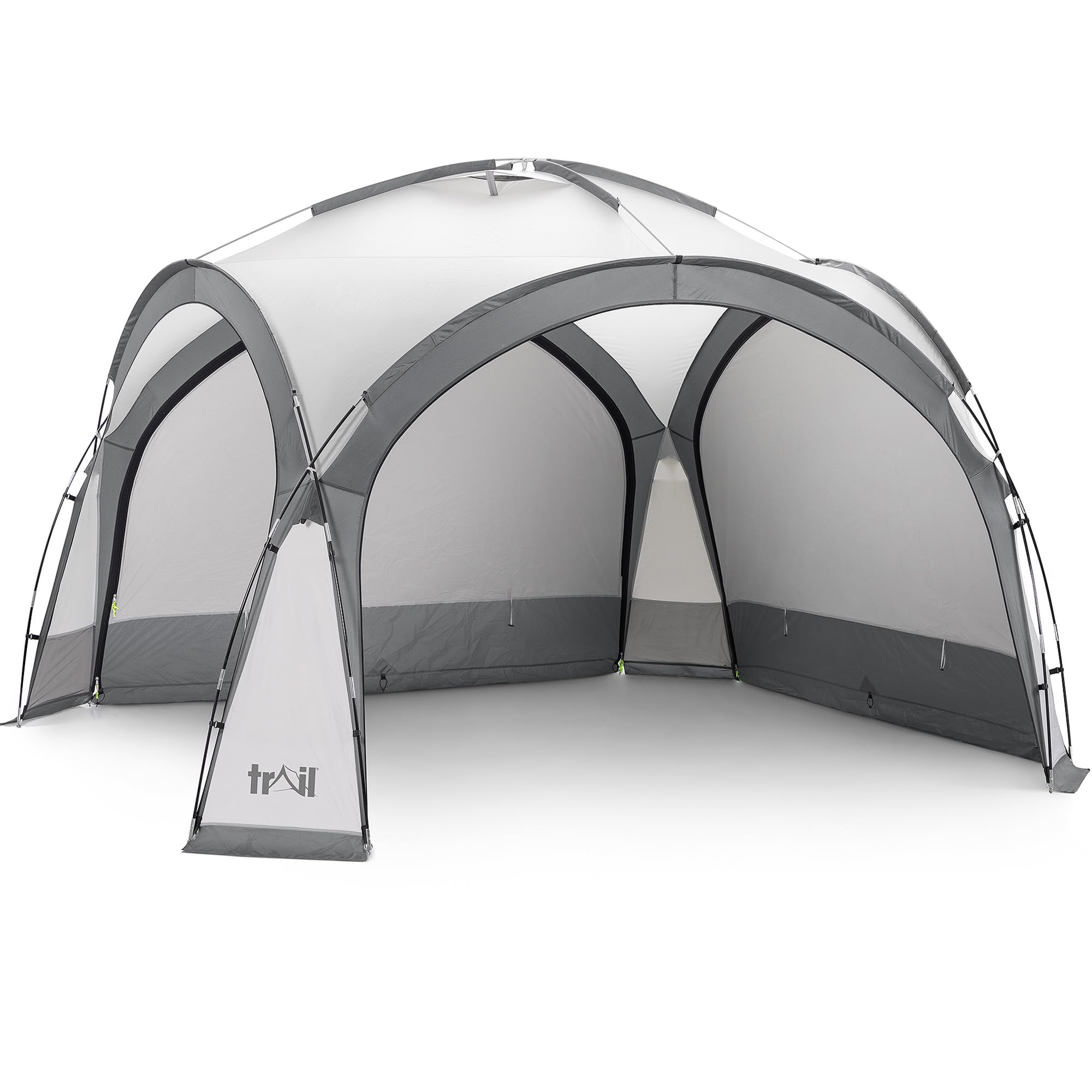 Trail Gazebo with Zip Away Sides, Dome Event Shelter for Outdoor Camping Garden Festival, Waterproof 2000mm, UPF50+ UV Sun Protection, Travel Bag, 3.5m x 3.5m x 2.3m (Grey)