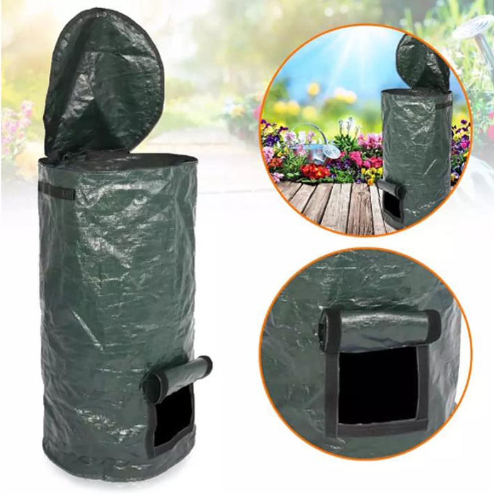 Gartenkomposter 2er-Pack 34-Gallonen-Kompostbeutel for den Garten, Kompost for den Außenbereich, wiederverwendbarer Gartenabfallbeutel mit Deckel, faltbare Laubrasenbeutel, multifunktionaler Gartenbeh