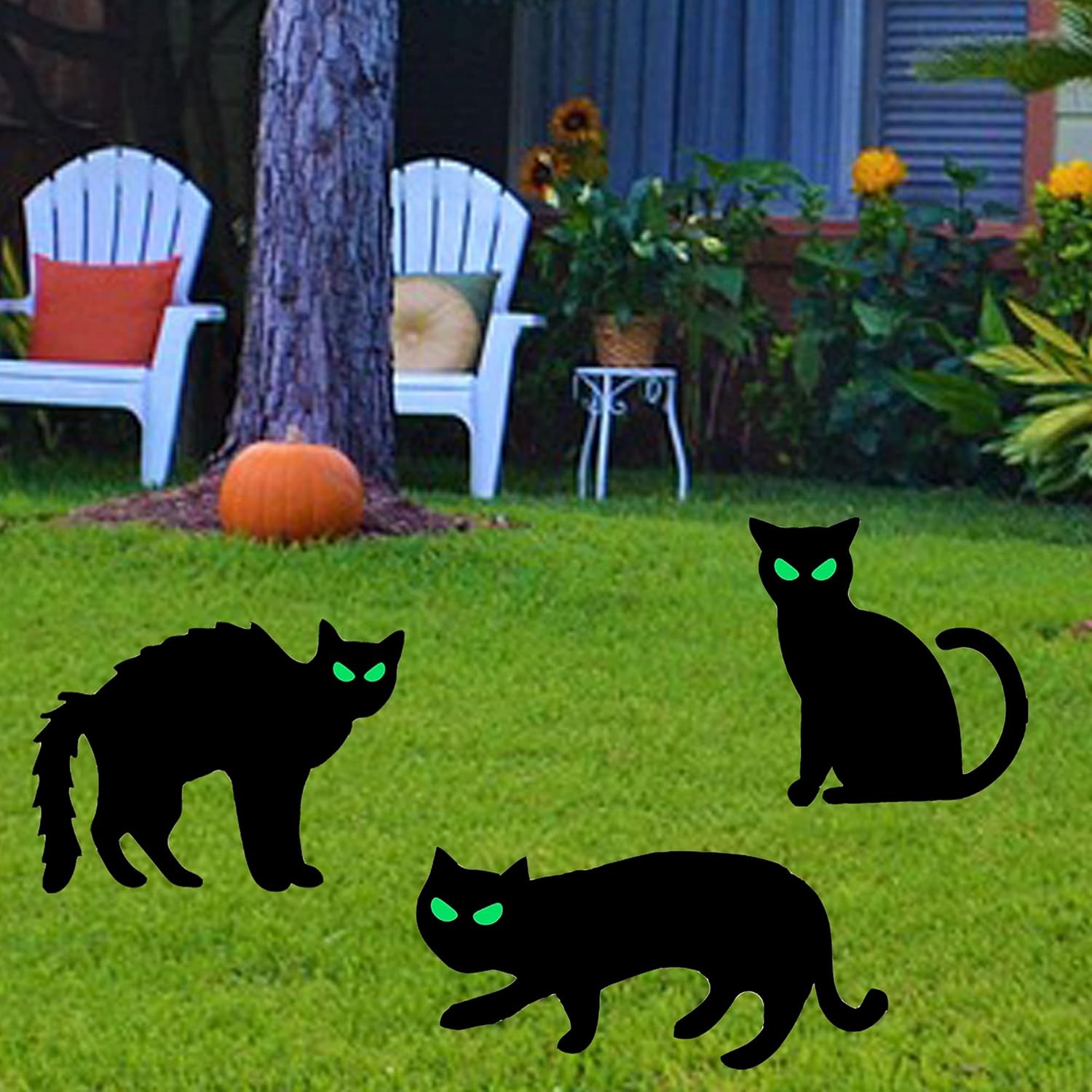 ONDY 3 Pack Halloween Black Cat Yard Signs with Stakes