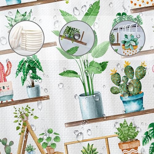 Miniatura 4 de Juirnost Cortina de ducha de plantas verdes de granja, cortina de ducha bohemia con plantas en maceta para baño, cactus suculentas, decoración para