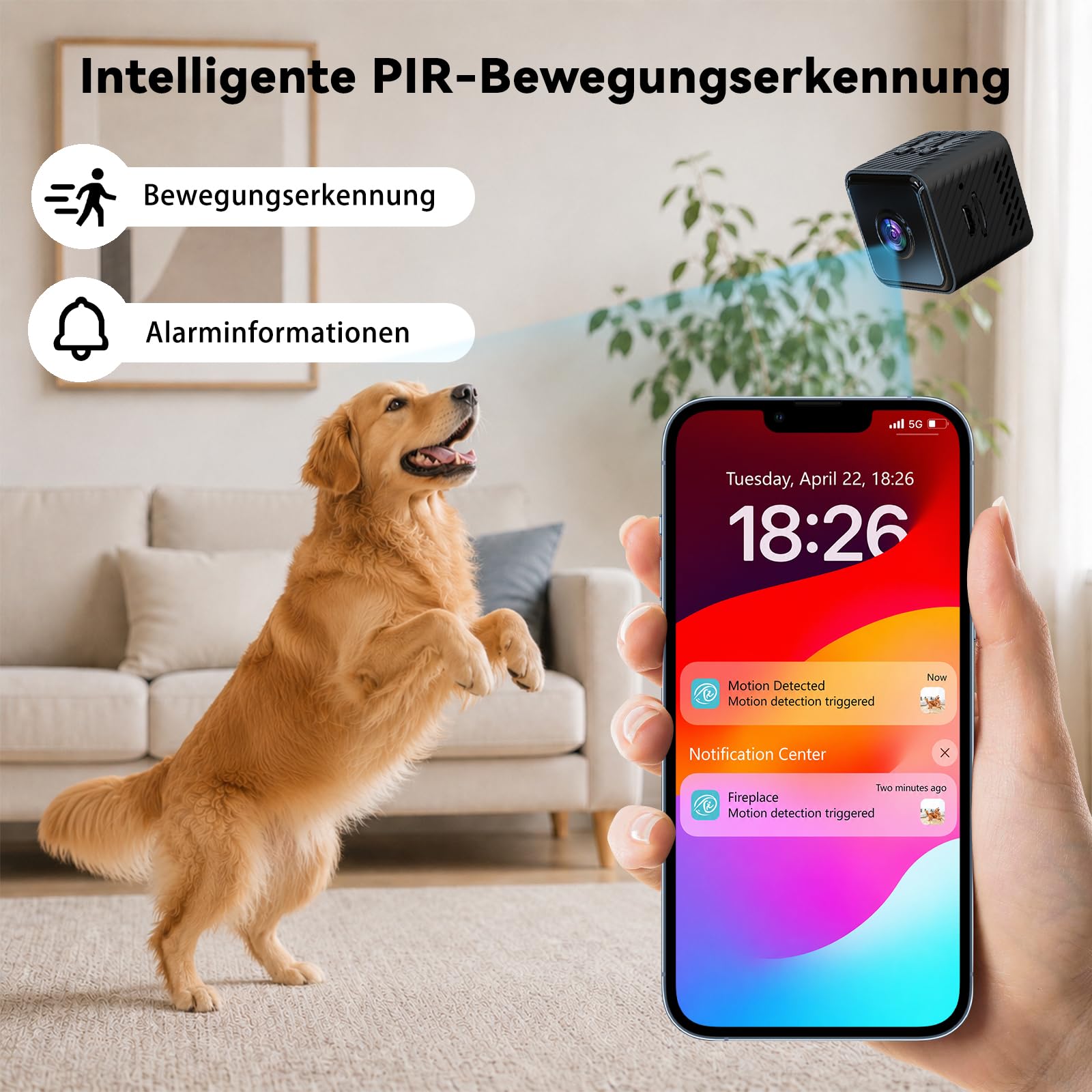 Mini kamera, kamera monitorująca 4K, kamera wewnętrzna, WiFi Camera Live transmisja na żywo, czujnik ruchu, widoczność w nocy, pamięć SD/Cloud