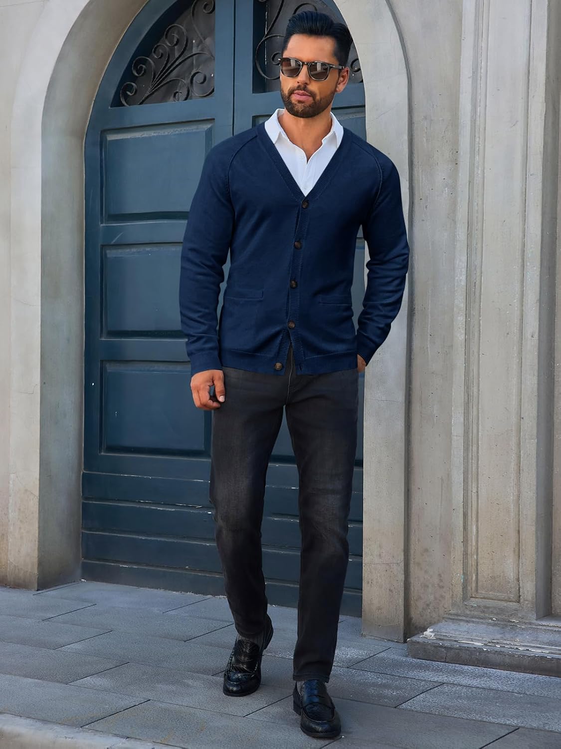 Runcati Mens Cardigan Sweaters V Neck Button Down Long Sleeve Casual Cardigan Slim Fit Knit Sweater with Pockets - Image 4