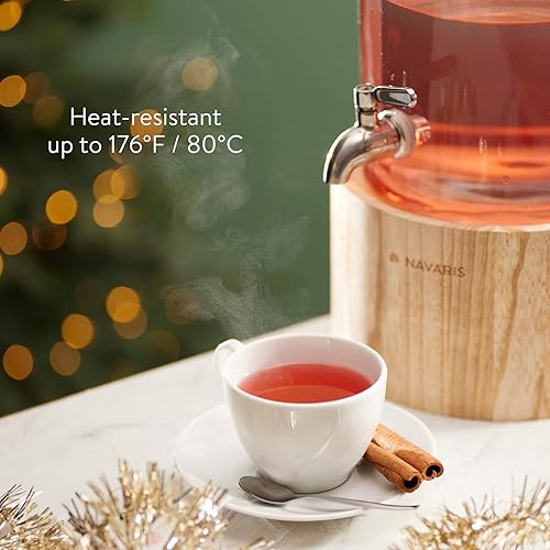 Miniatura 6 de Navaris Dispensador de bebidas de vidrio con grifo, dispensador de bebidas de 5.6L (1.5 galones) con soporte de madera y espita de acero inoxidable